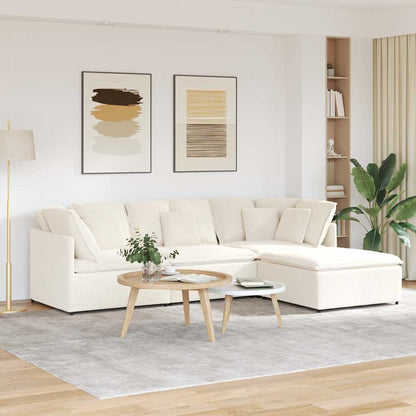 Modulares Sofa mit Hocker Kissen Stoff in Lammwolloptik Creme