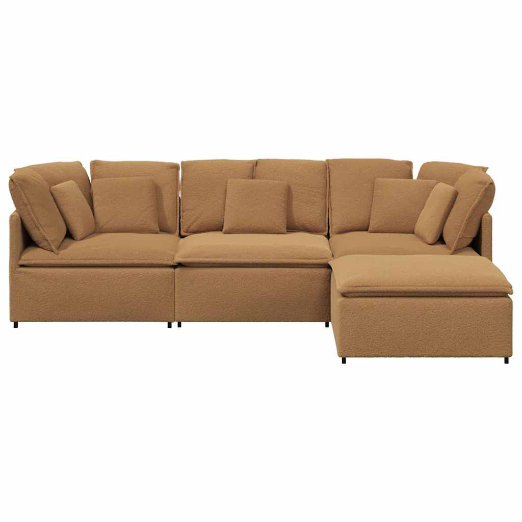 Modulares Sofa mit Hocker Kissen Stoff in Lammwolloptik Beige