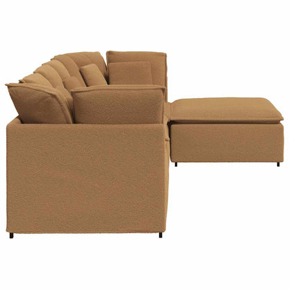 Modulares Sofa mit Hocker Kissen Stoff in Lammwolloptik Beige