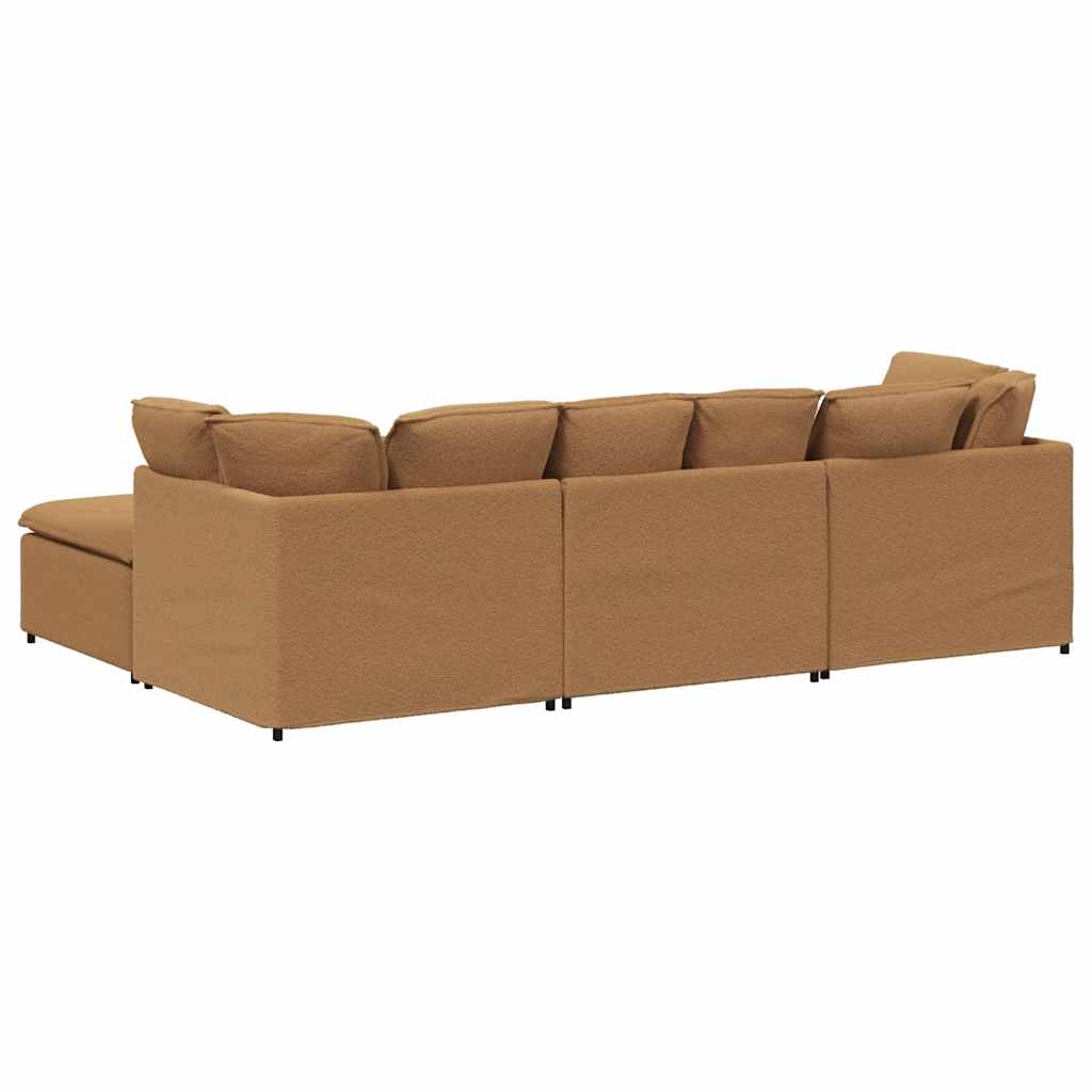 Modulares Sofa mit Hocker Kissen Stoff in Lammwolloptik Beige