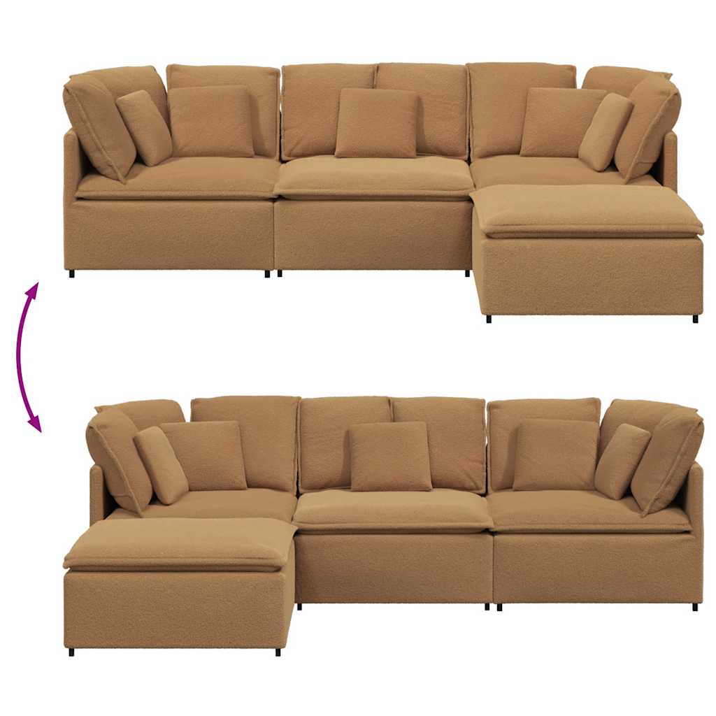 Modulares Sofa mit Hocker Kissen Stoff in Lammwolloptik Beige