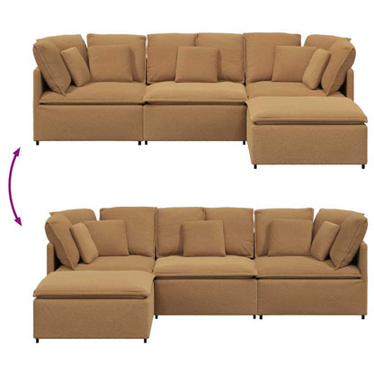 Modulares Sofa mit Hocker Kissen Stoff in Lammwolloptik Beige