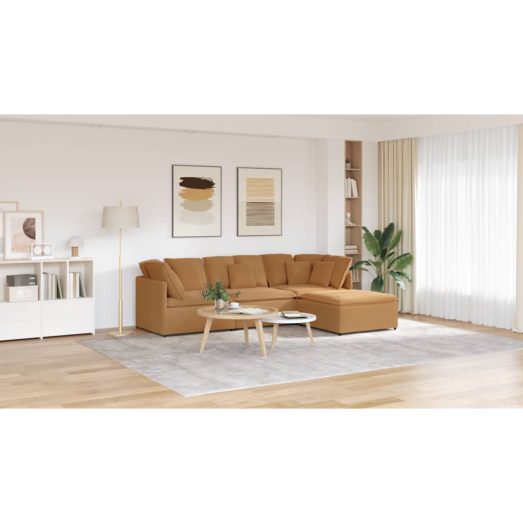 Modulares Sofa mit Hocker Kissen Stoff in Lammwolloptik Beige