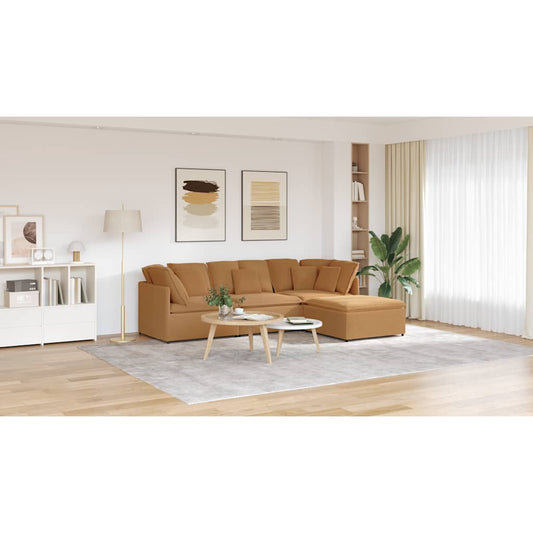 Modulares Sofa mit Hocker Kissen Stoff in Lammwolloptik Beige