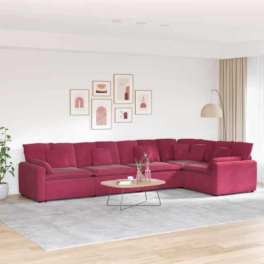 Modulares Sofa mit Kissen Samt Weinrot