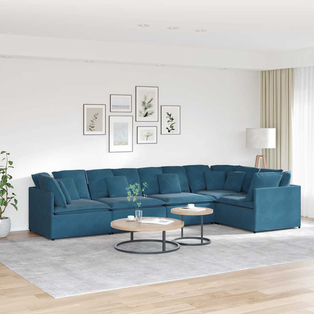 Modulares Sofa mit Kissen Samt Blau