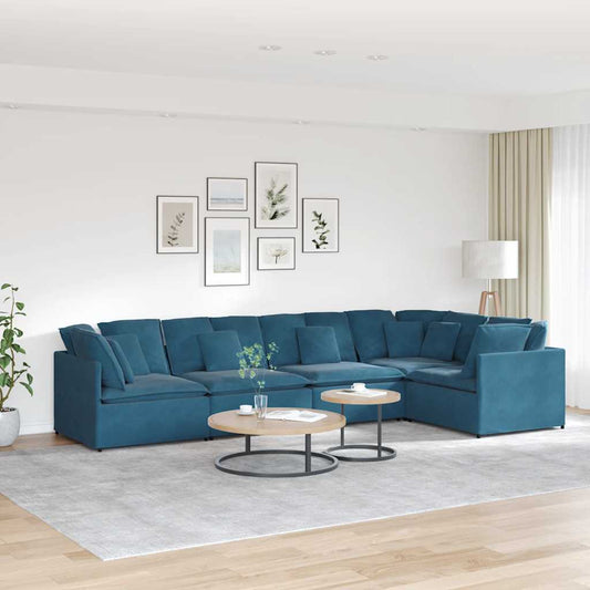 Modulares Sofa mit Kissen Samt Blau