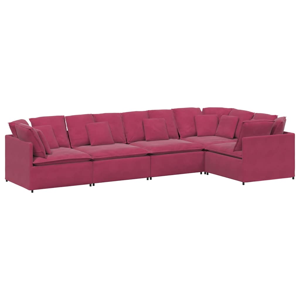 Modulares Sofa mit Kissen Samt Weinrot