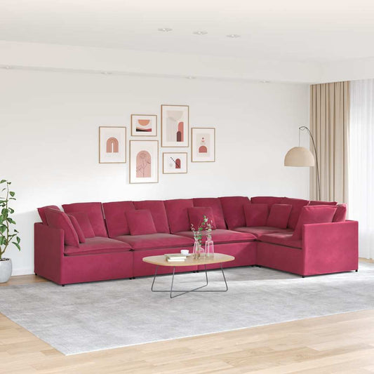 Modulares Sofa mit Kissen Samt Weinrot