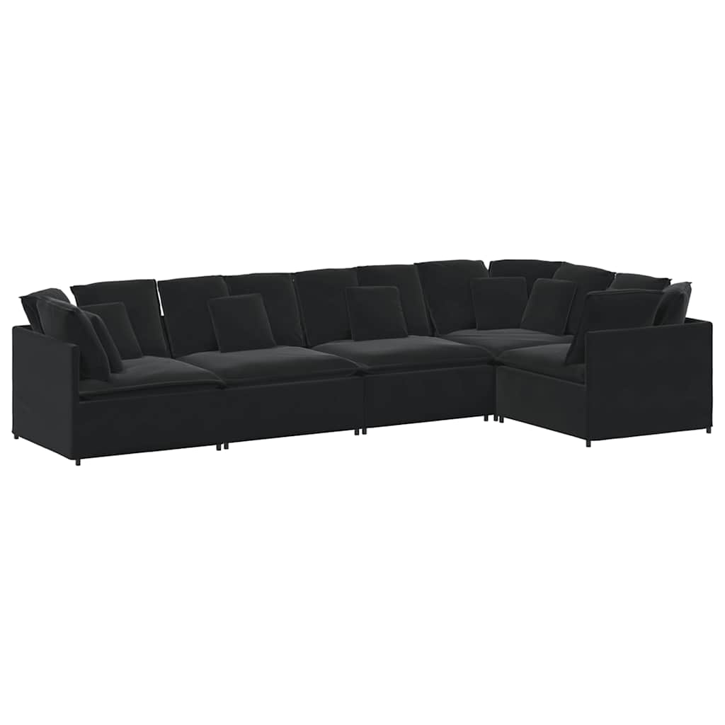 Modulares Sofa mit Kissen Samt Schwarz