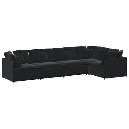Modulares Sofa mit Kissen Samt Schwarz