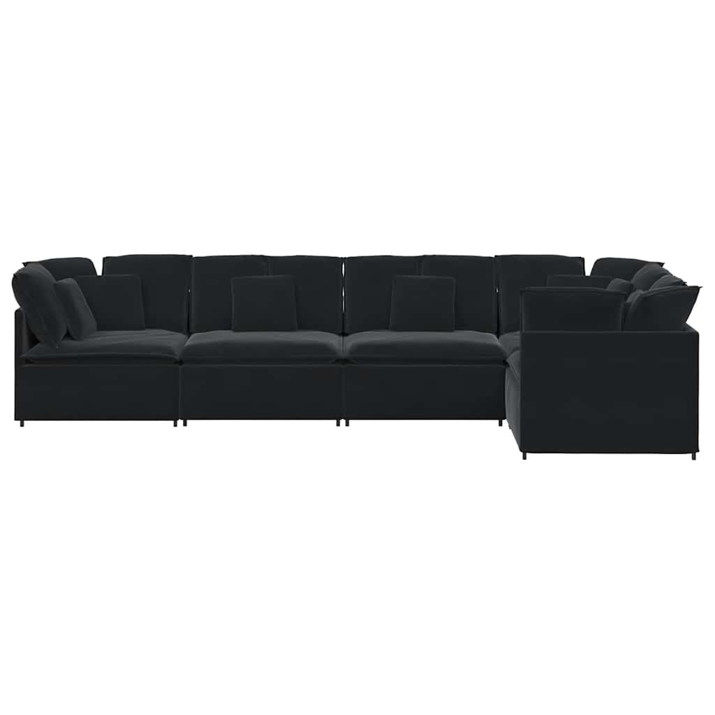 Modulares Sofa mit Kissen Samt Schwarz