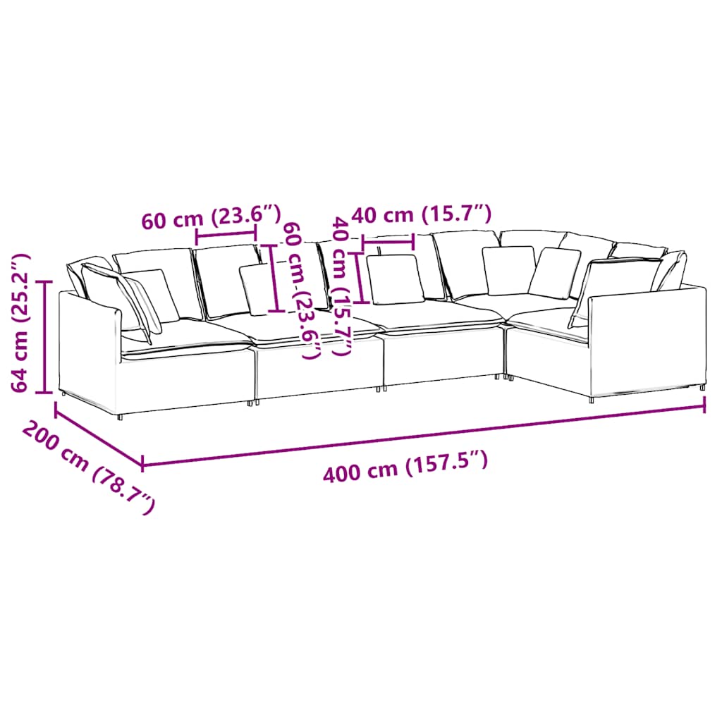 Modulares Sofa mit Kissen Samt Schwarz