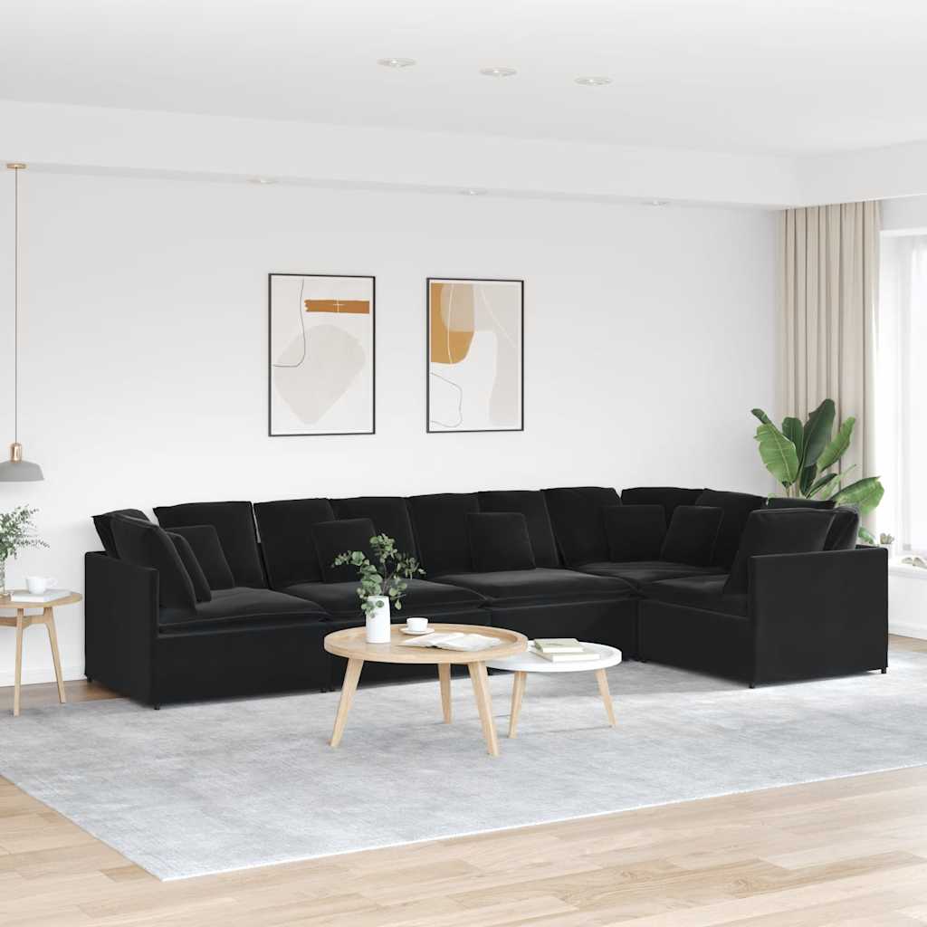 Modulares Sofa mit Kissen Samt Schwarz