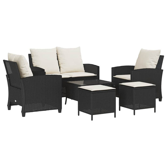 6 dele Havesofasæt med puder Sort polyrattan