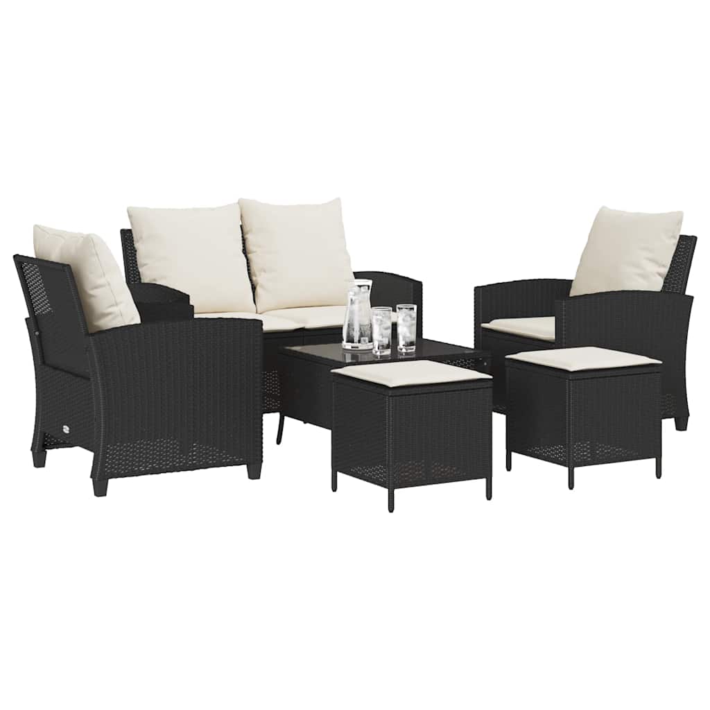 6-tlg. Garten-Sofagarnitur mit Kissen Schwarz Poly Rattan