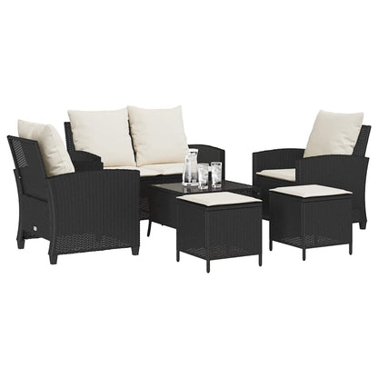 6-tlg. Garten-Sofagarnitur mit Kissen Schwarz Poly Rattan