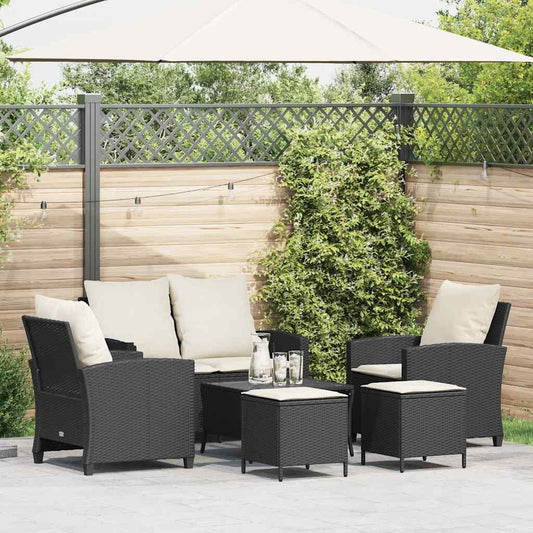 6 dele Havesofasæt med puder Sort polyrattan