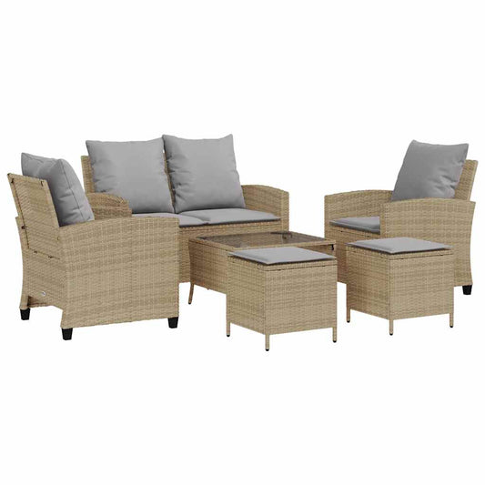 6-delt sæt Havesofasæt med puder Beige polyrattan