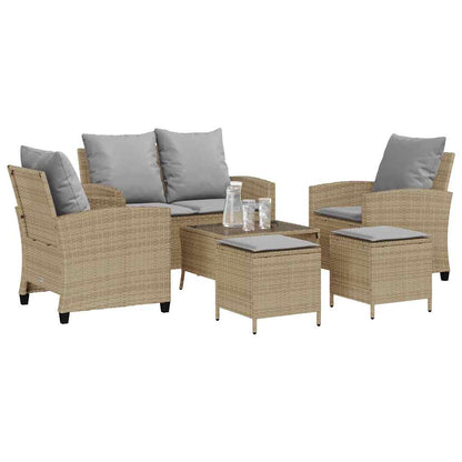 6-tlg. Garten-Sofagarnitur mit Kissen Beige Poly Rattan