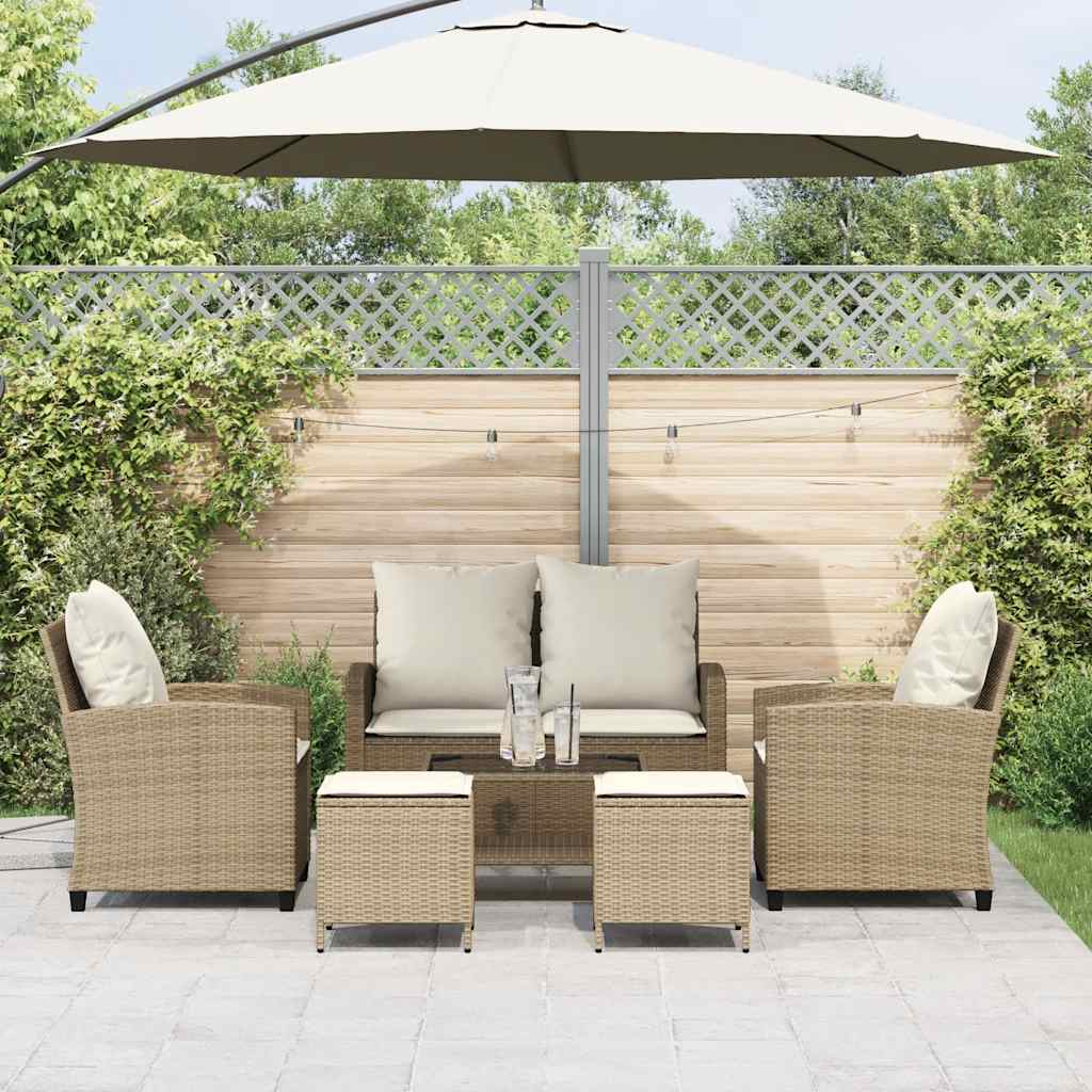 6-tlg. Garten-Sofagarnitur mit Kissen Beige Poly Rattan