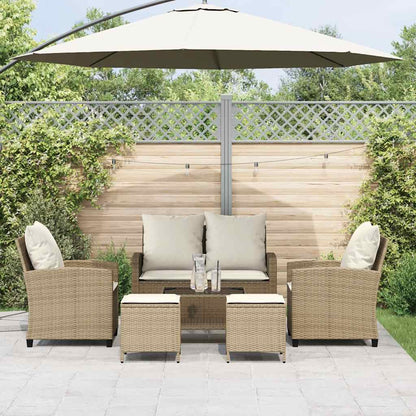 6-tlg. Garten-Sofagarnitur mit Kissen Beige Poly Rattan