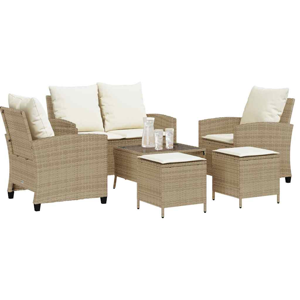6-tlg. Garten-Sofagarnitur mit Kissen Beige Poly Rattan