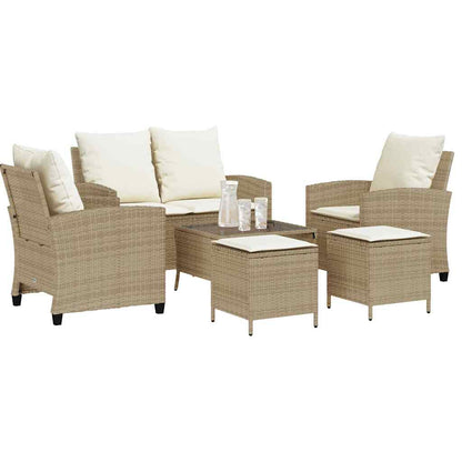 6-tlg. Garten-Sofagarnitur mit Kissen Beige Poly Rattan