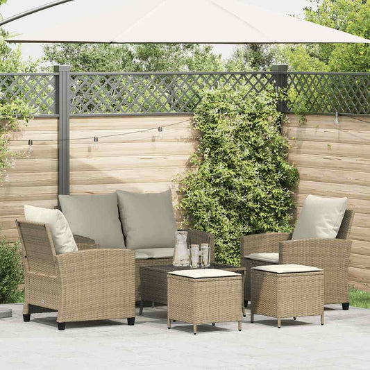 6-delt sæt Havesofasæt med puder Beige polyrattan