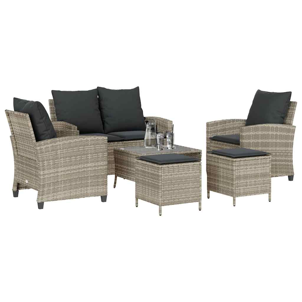 6-tlg. Garten-Sofagarnitur mit Kissen Hellgrau Poly Rattan