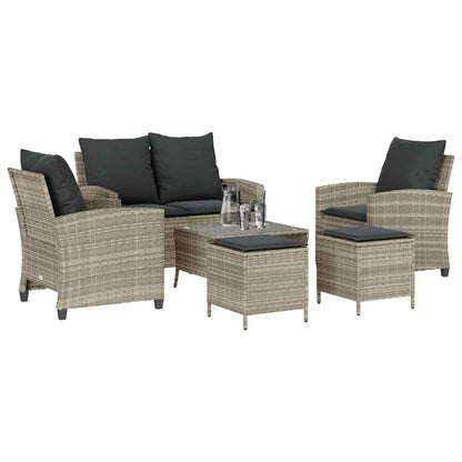6-tlg. Garten-Sofagarnitur mit Kissen Hellgrau Poly Rattan
