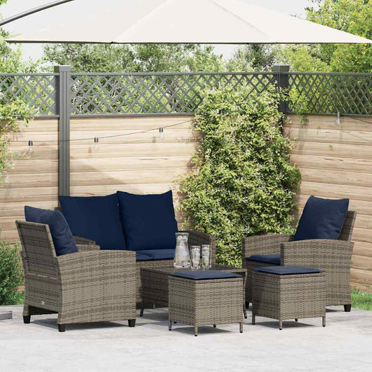 6 dele Havesofasæt med puder Grå polyrattan