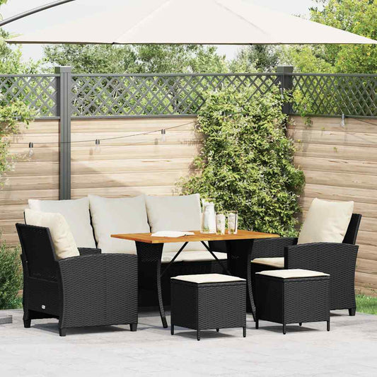6 dele Havesofasæt med puder Sort polyrattan
