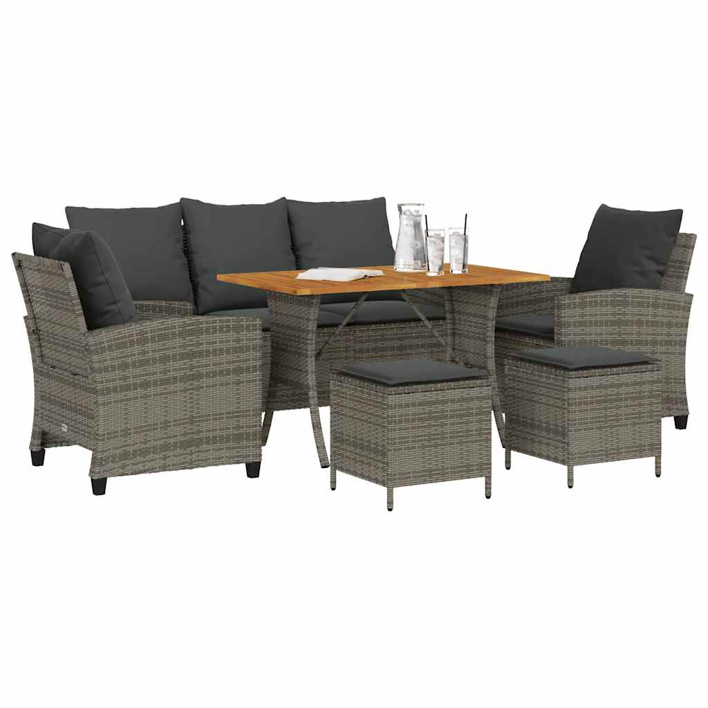 6-tlg. Garten-Sofagarnitur mit Kissen Grau Poly Rattan