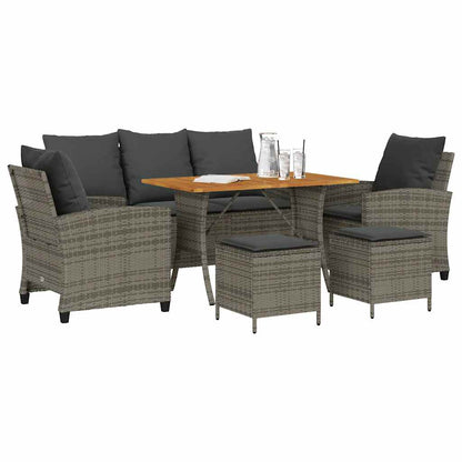 6-tlg. Garten-Sofagarnitur mit Kissen Grau Poly Rattan