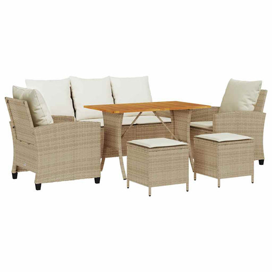 6-delt sæt Havesofasæt med puder Beige polyrattan