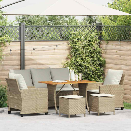 6-delt sæt Havesofasæt med puder Beige polyrattan