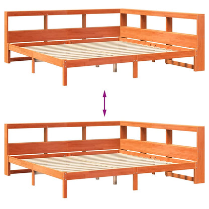 Massivholzbett mit Regal ohne Matratze Wachsbraun 200x200 cm