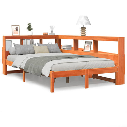 Massivholzbett mit Regal ohne Matratze Wachsbraun 120x200 cm