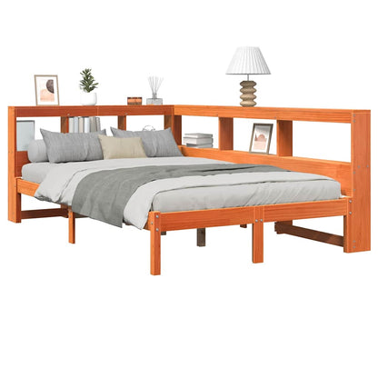 Massivholzbett mit Regal ohne Matratze Wachsbraun 120x200 cm