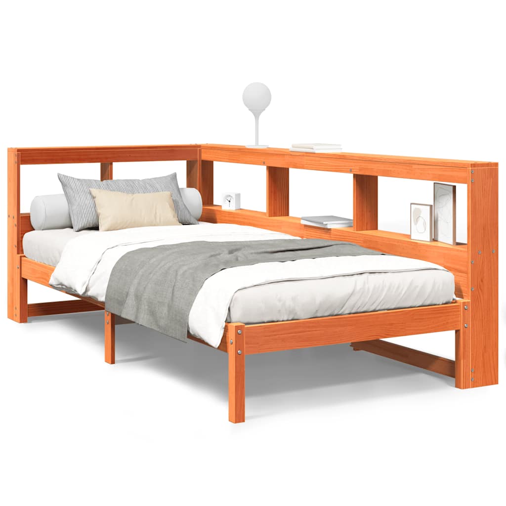 Massivholzbett mit Regal ohne Matratze Wachsbraun 100x200 cm