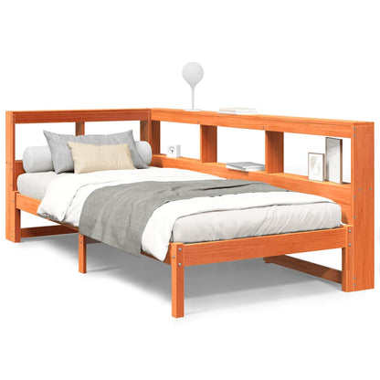 Massivholzbett mit Regal ohne Matratze Wachsbraun 100x200 cm