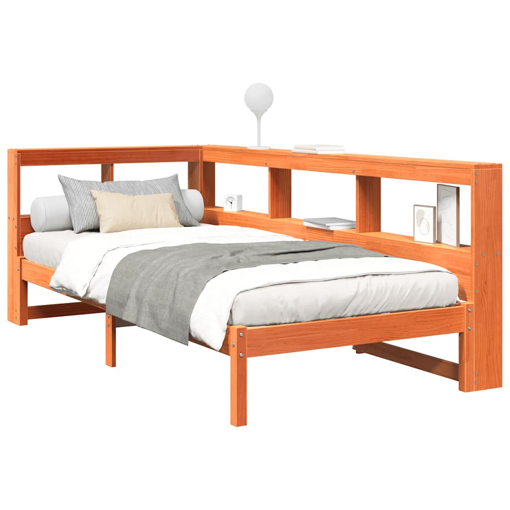 Massivholzbett mit Regal ohne Matratze Wachsbraun 100x200 cm