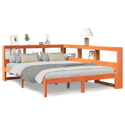 Massivholzbett mit Regal ohne Matratze Wachsbraun 140x190 cm