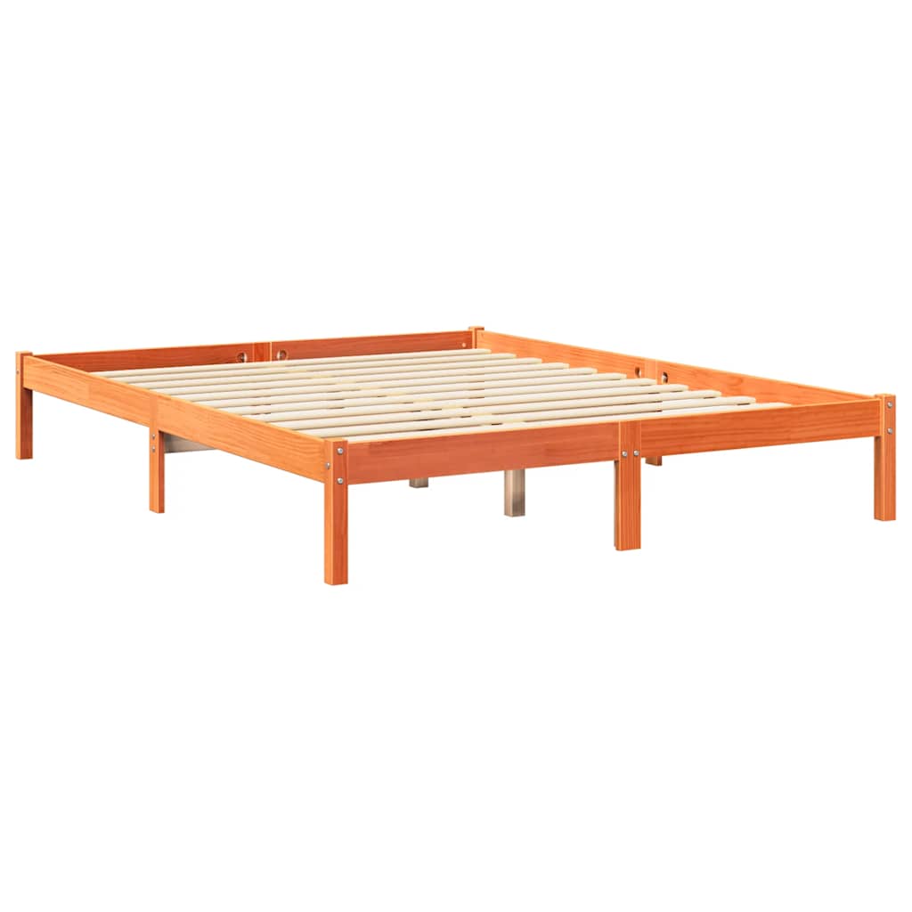 Massivholzbett mit Regal ohne Matratze Wachsbraun 140x190 cm