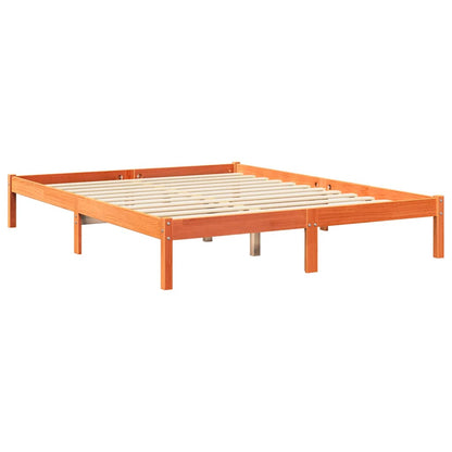 Massivholzbett mit Regal ohne Matratze Wachsbraun 140x190 cm