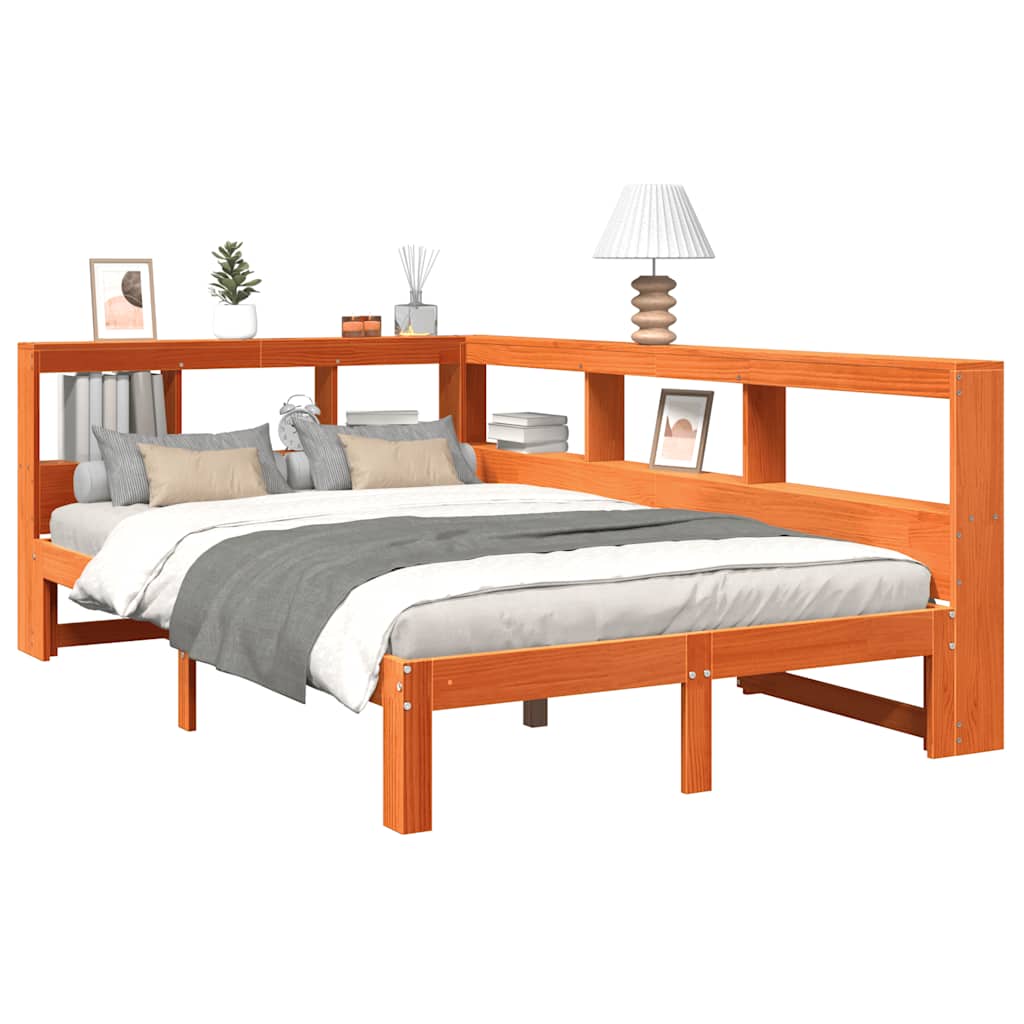 Massivholzbett mit Regal ohne Matratze Wachsbraun 120x200 cm