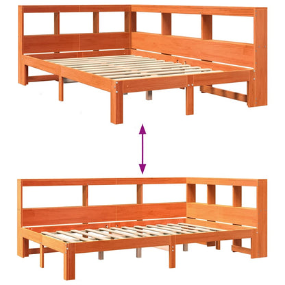 Massivholzbett mit Regal ohne Matratze Wachsbraun 120x200 cm