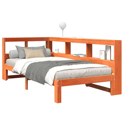 Massivholzbett mit Regal ohne Matratze Wachsbraun 90x190 cm