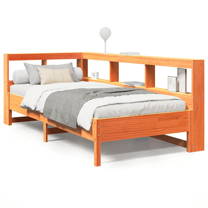 Massivholzbett mit Regal ohne Matratze Wachsbraun 90x200 cm
